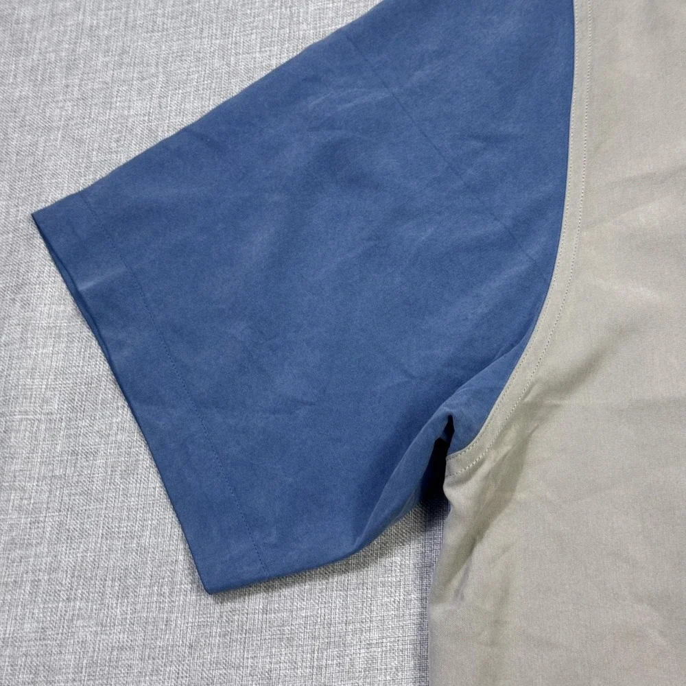 Nat Nast Button-Up Shirt Mens XL Blue Colorblock Silk Short Sleeve Relaxed Fit